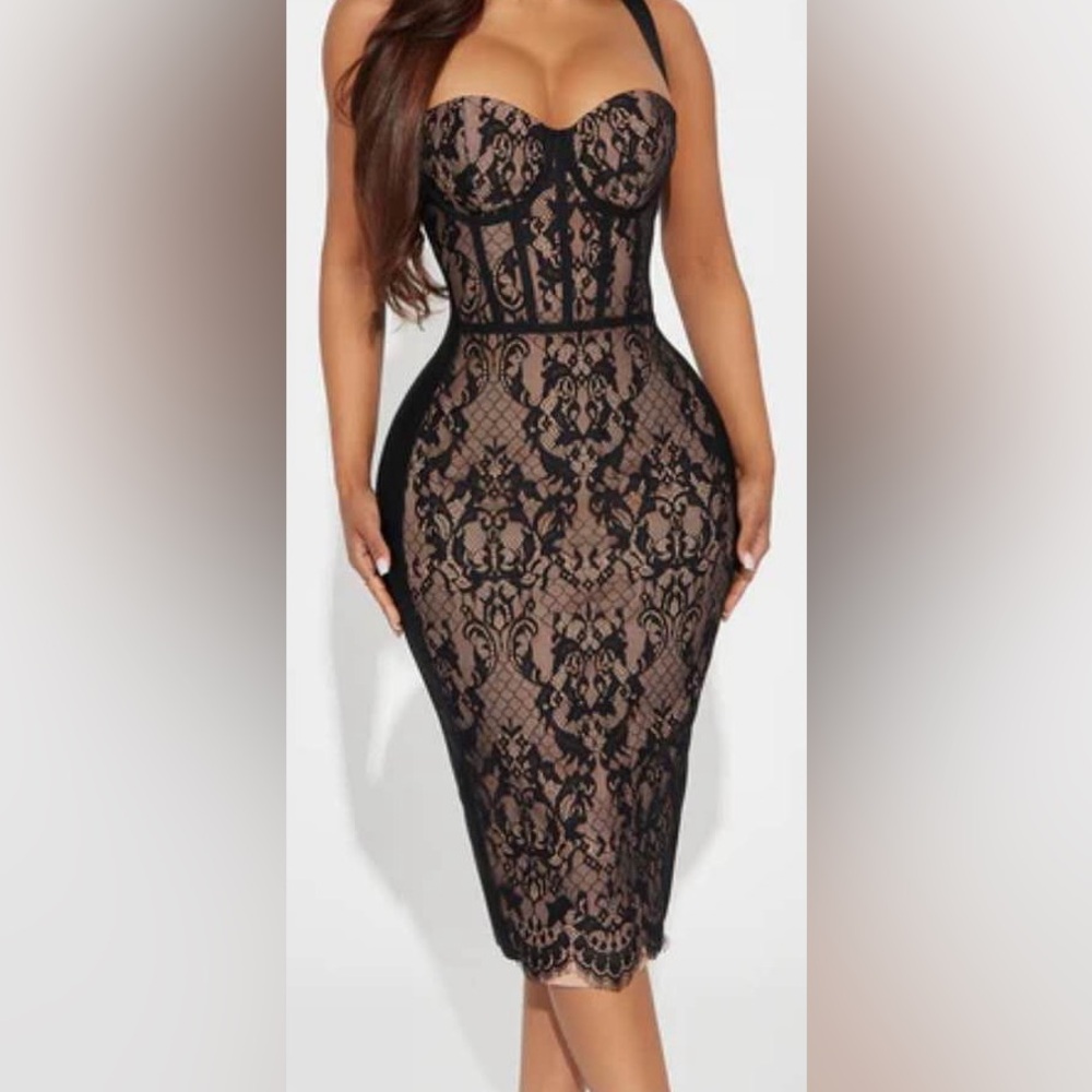 Fashion Nova Black Lace Midi Dress